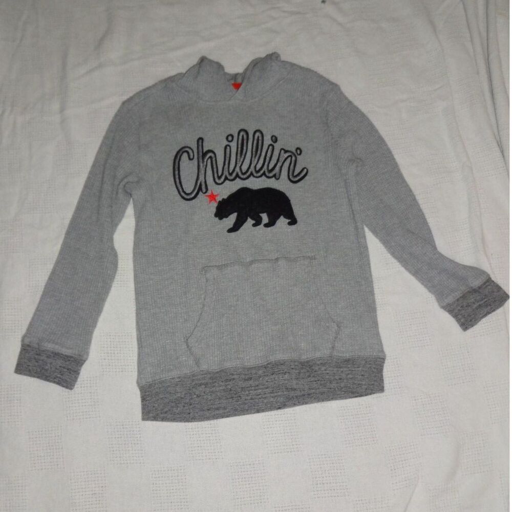 Old Navy Chillin Grey Hoodie with Bear Pocket Size Large 10-12